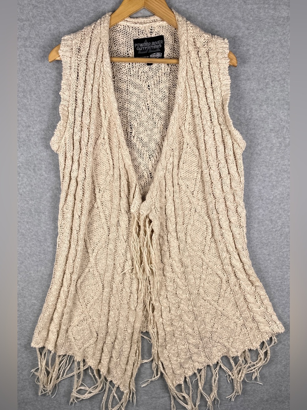 Powder River Outfitters Vest Womens L Cream Cable Knit Fringe Western Boho